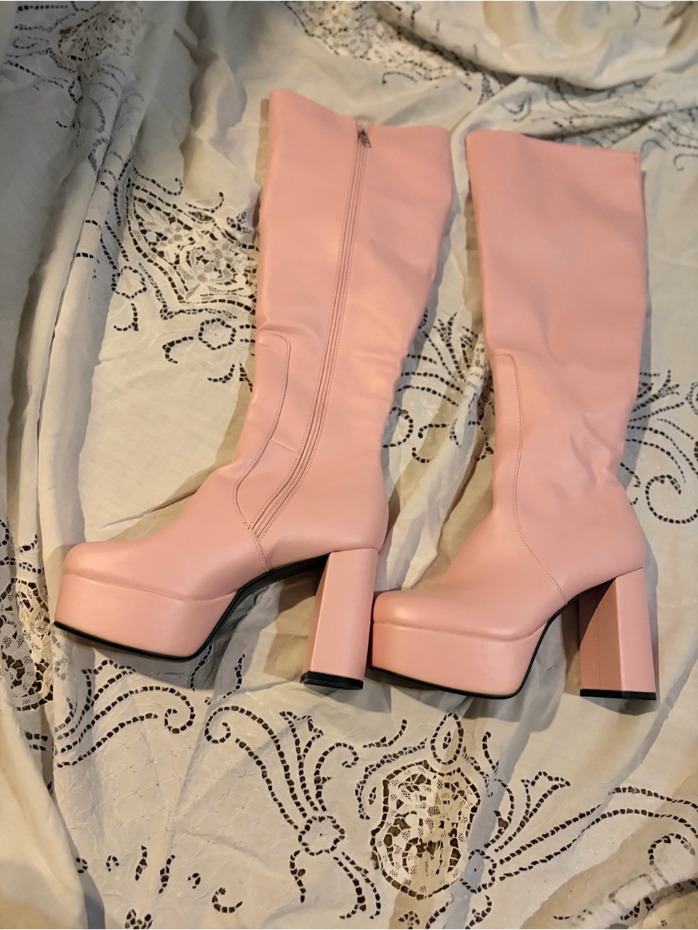 Lamoda Pink Platform Knee-High Boots